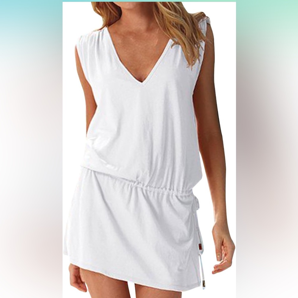 LAPAYA Women's Swim Beach Dress Deep V Neck Open-Back Beach Cover Up Beach Skirt